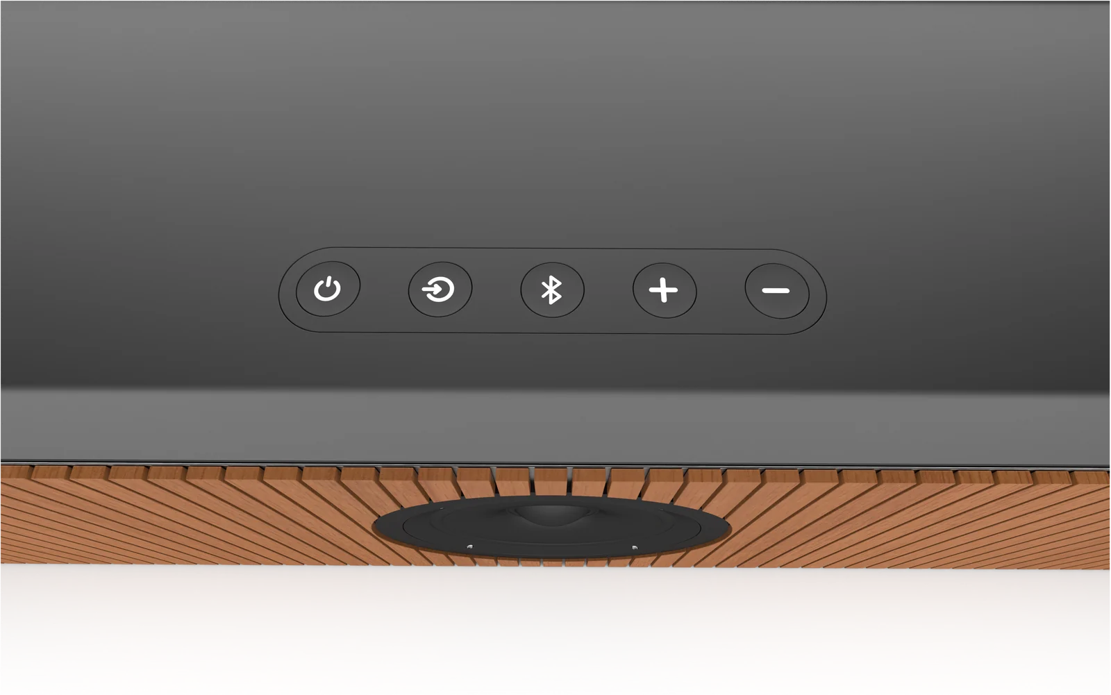 Close-up rendering of the low-profile speaker controls