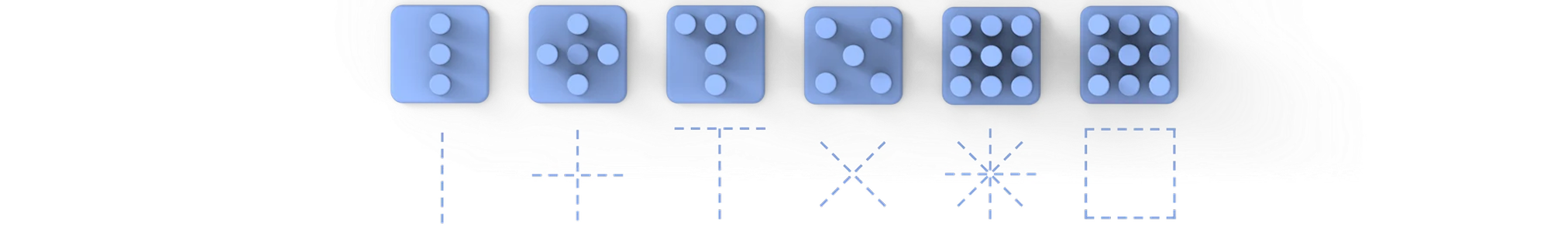 Top view of the pawn, rook, knight, bishop, queen and king, with diagrams showing their movements