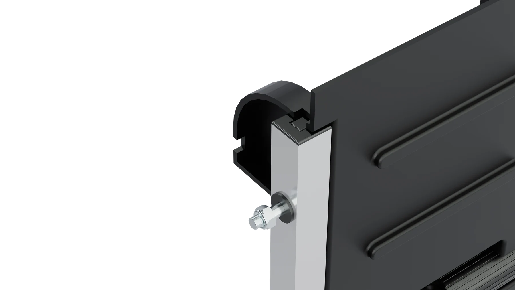 Close-up rendering of the released locking pin inside the wheelhouse
