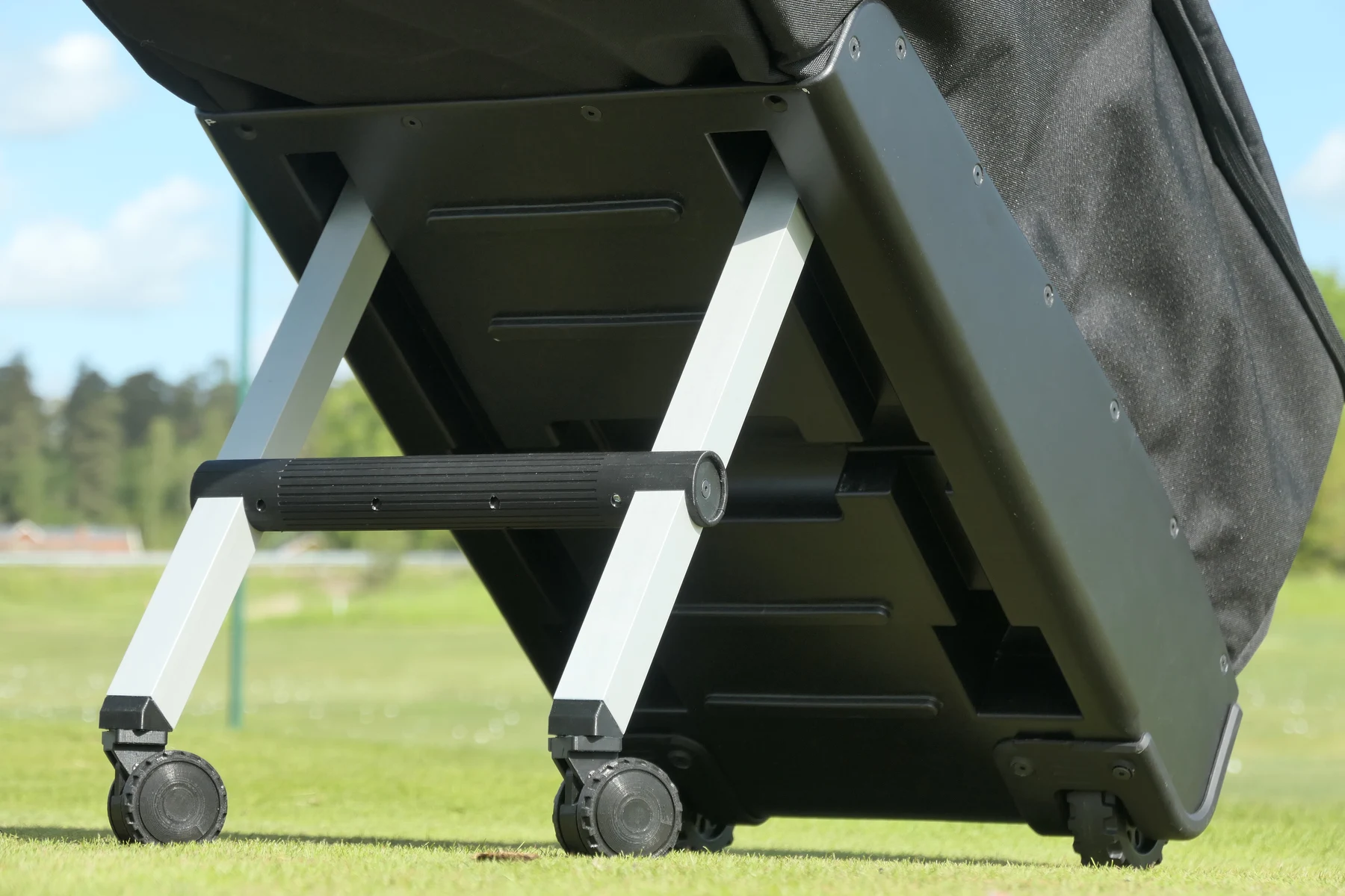 Rear view of the completed physical prototype with extended aluminium support legs