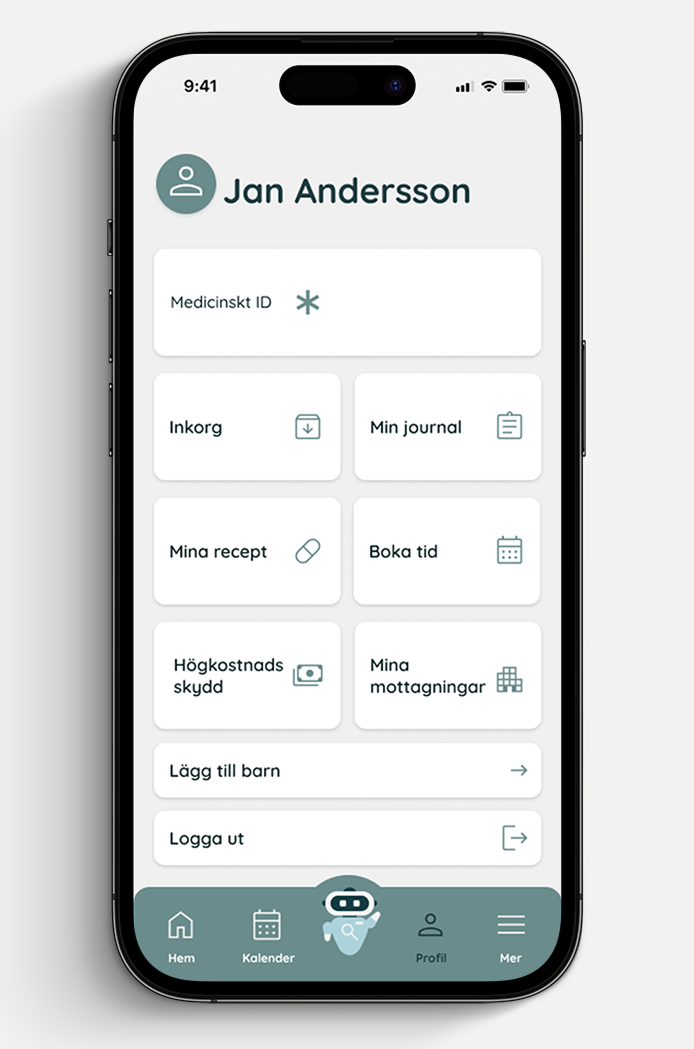 DocBot profile screen with medical records, prescriptions and personal services