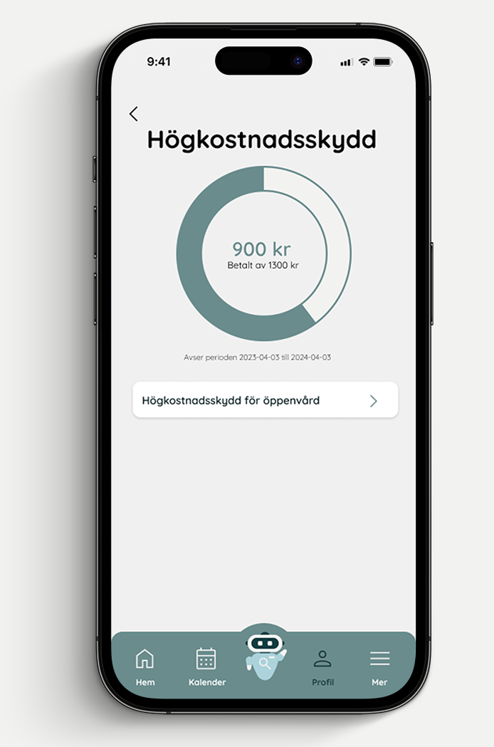 DocBot care-cost screen with a circular overview of payments toward the cost cap