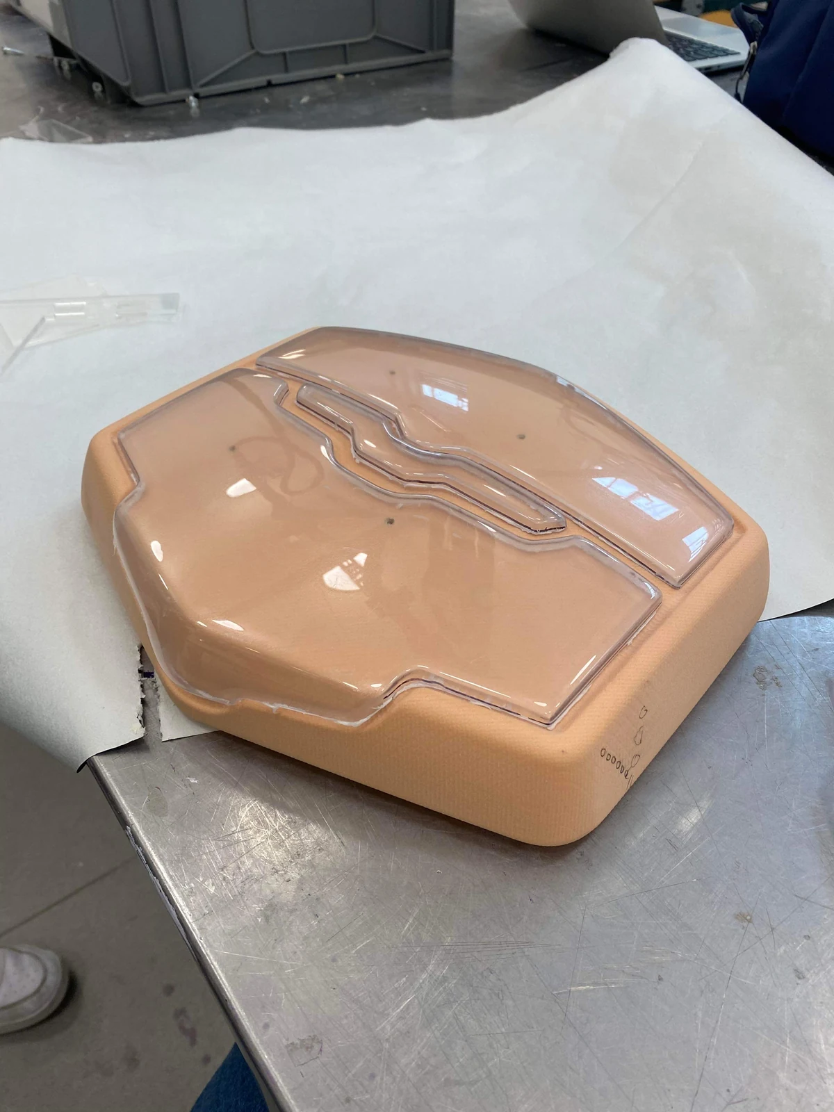 Transparent formed covers placed on the foam body to check their fit