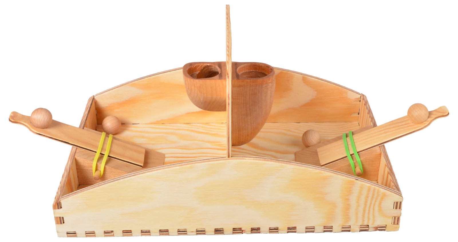 Front view of the finished game with two launchers
