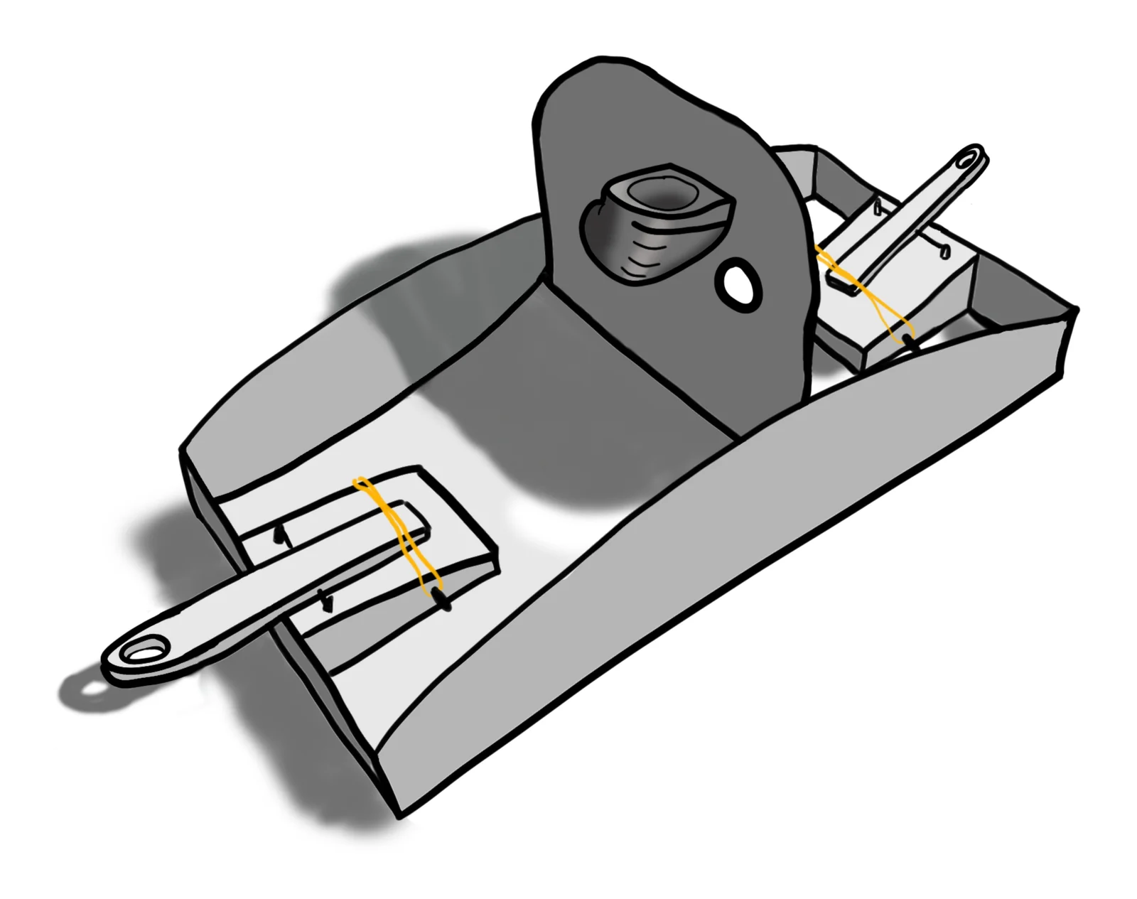 Sketch of the tabletop game with launchers and a central divider