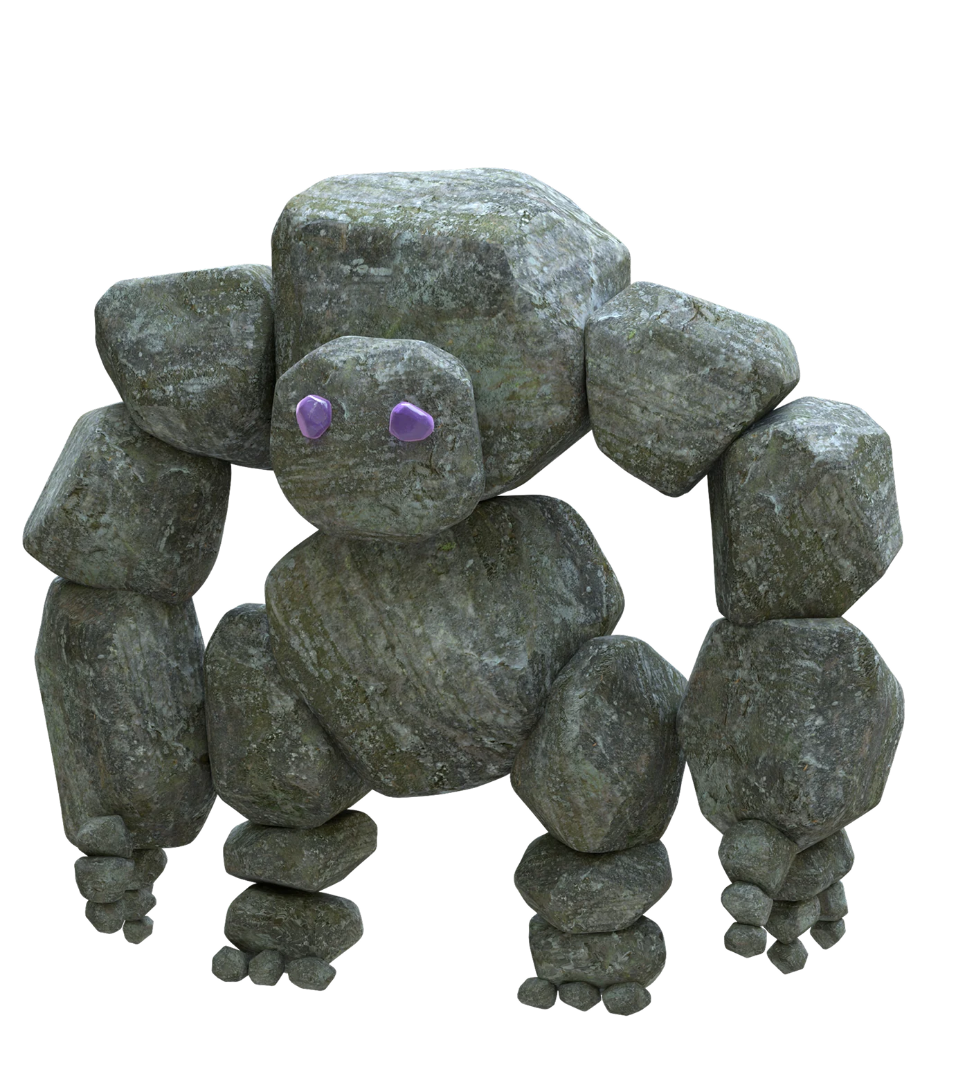 Final Stone Golem with weathered stone textures and purple eyes